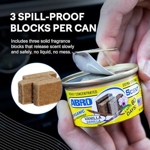 Image of ABRO Car Air Fresheners: Canned, Spill Proof Airfreshener for Home, Office, or Car Accessories Interior, Lasts Up to 60 Days - 3 Pack Vanilla Scent