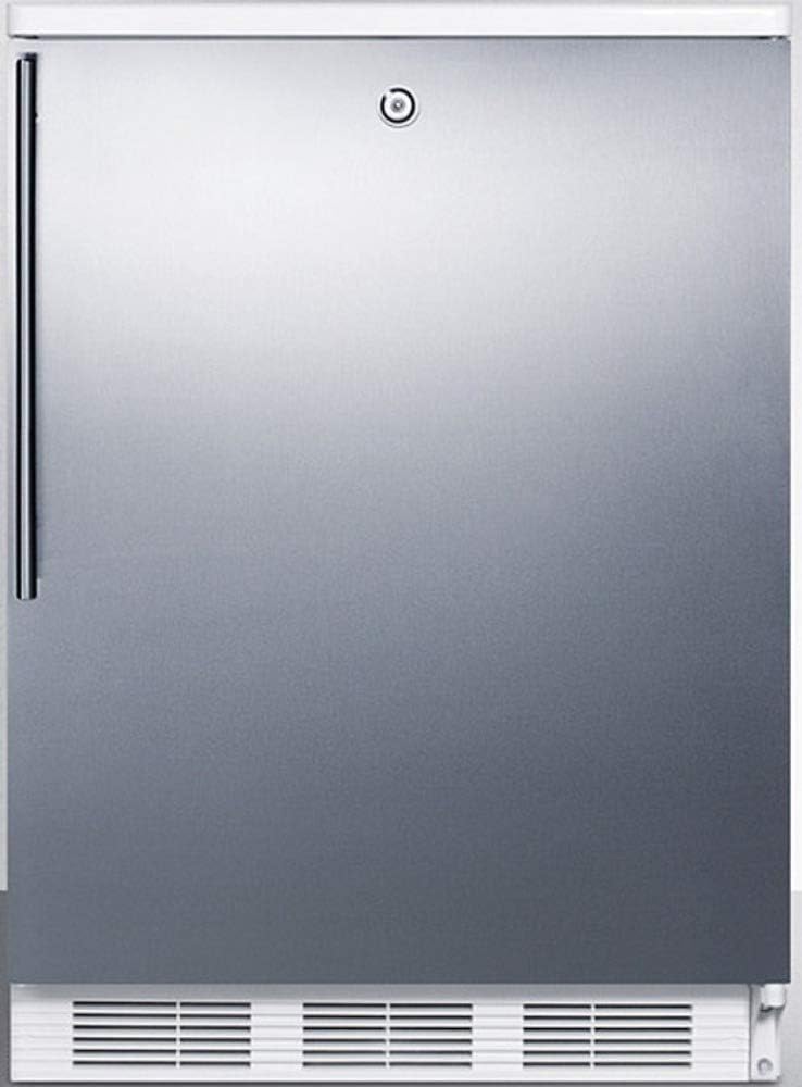 Summit Appliance FF6LW7SSHV Commercially Listed Freestanding All-Refrigerator for General Purpose Use with Auto Defrost, Lock, Stainless Steel Wrapped Door, Thin Handle and White Cabinet
