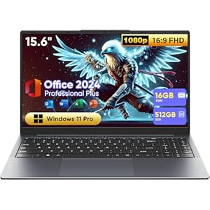 Computadora portátil Windows 11 Pro de 15.6 pulgadas, Core m3 (hasta 3.40 GHz) 16 GB de RAM 512 GB SSD, MS Office ultrafina y ligera computadora portátil con pantalla FHD de 1920 x 1080