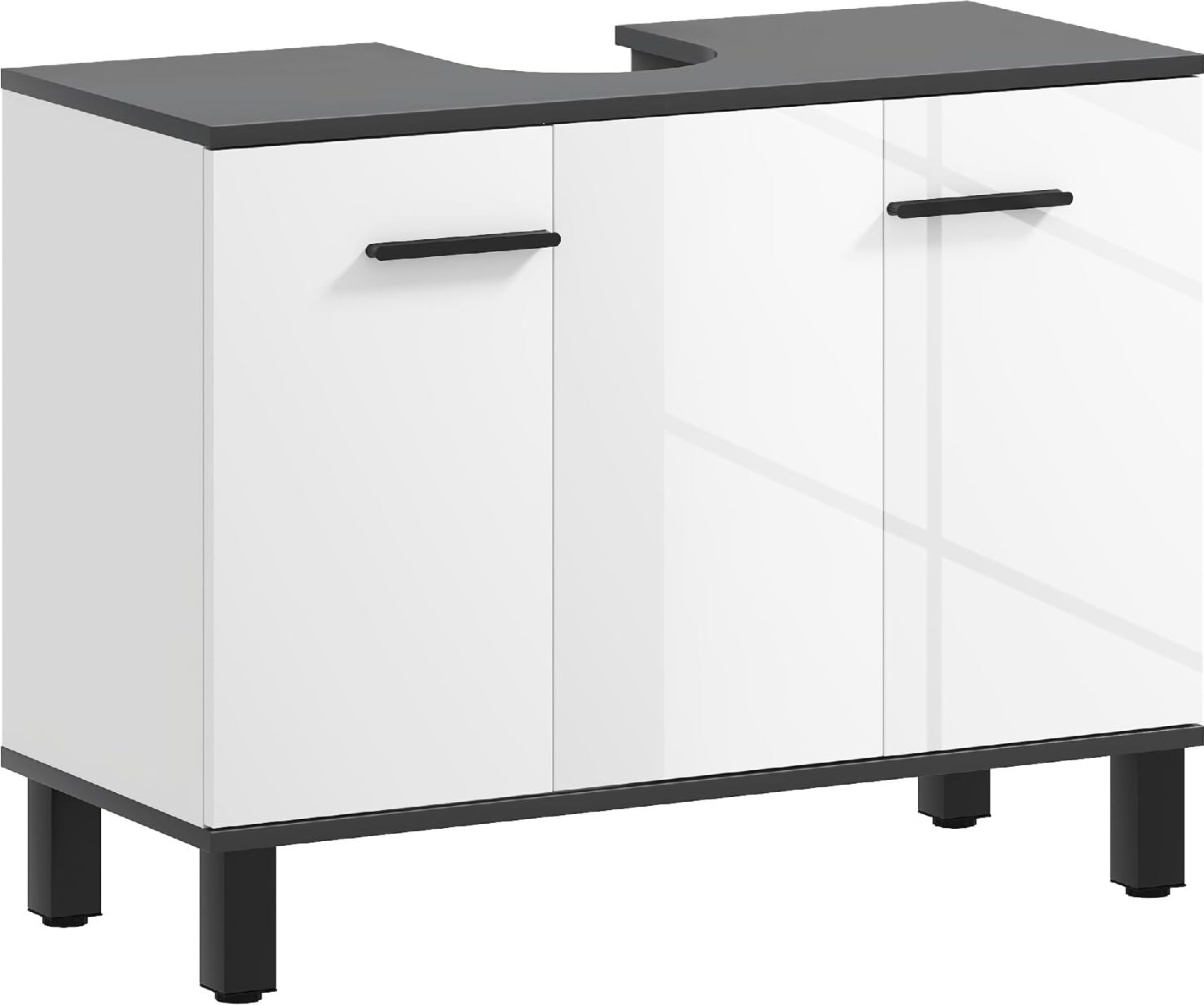 Mobile Sottolavabo per Bagno con Armadietto 2 Ante e Ripiano Regolabile 80x34x60 cm Bianco Lucido