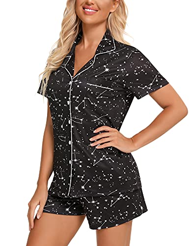 Image of Anjue Womens Pajamas Set Short Sleeve Sleepwear Button Down Nightwear Shorts Soft Pj Sets S-XXL
