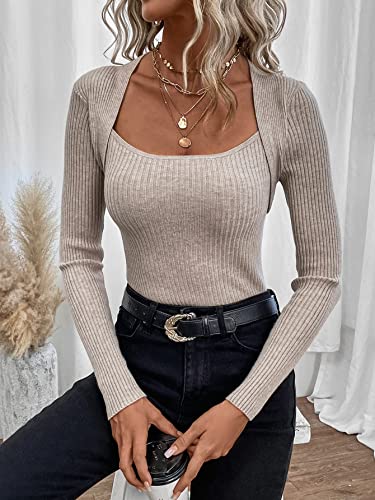 SweatyRocks Women's Ribbed Knit Long Sleeve Top Casual Square Neck Slim Fit Pullover Sweater4