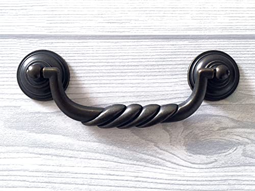 Lynnsgraceland 4.5" C-C Antique Bronze Bail Drawer Pull Drop Swing Handles Dresser Pulls Cabinet Knob Vintage Style 114 Mm 4 1/2" Centers (Bail Pull 4.5" Centers) #TOP1