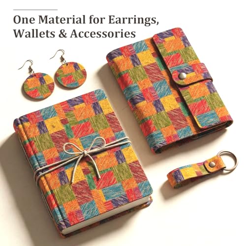 Image of SorenCut Cork Fabric Roll 12 x 52 Inch - Colorful Squares Print Cork Leather Fabric for Earrings, Bow Making, Bags, Wallets & DIY Sewing Projects - Vegan Leather Alternative Craft Sheet