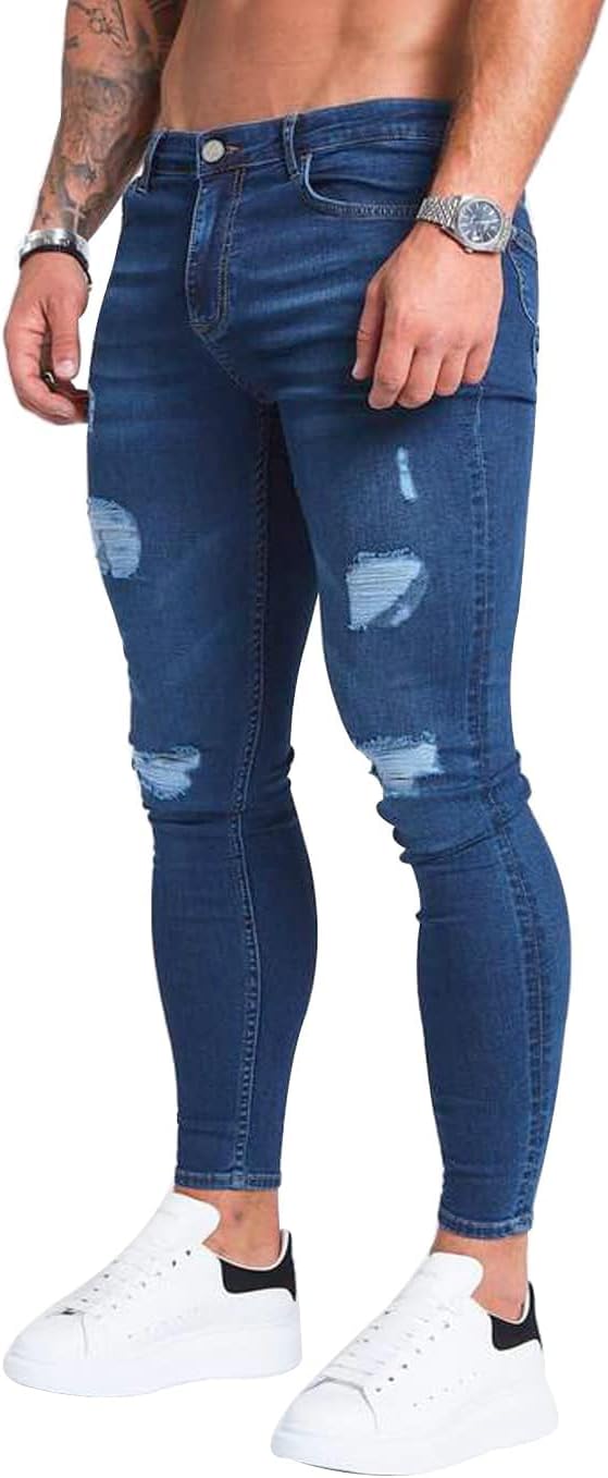 HUNGSON Men's Ripped Skinny Jeans Stretchy Slim Fit Jeans Pants for Men - Image 2
