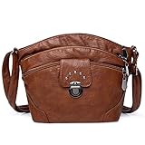 Hanaso Damen Handtaschen Frauen Multi-Pocket Kleine Umhängetasche Weiches Leder Leichte Schulter Geldbörse Reißverschluss Verstellbarer Riemen (Brown)
