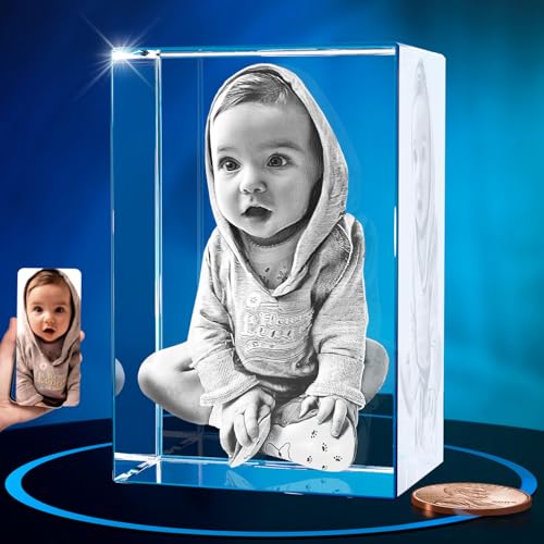 ArtPix 3D Crystal Photo Personalized Gifts for Women Wife Mom Her Him Men Great Customized Gift With Your Own Photo - Anniversary Wedding Birthday - Custom Glass 3D Laser Etched Picture Frame
