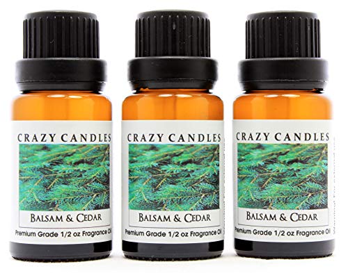 Crazy Candles Balsam & Cedar (Made in USA) 3 Bottles 1/2 Fl Oz Each (15ml) Premium Grade Scented Fragrance Oil