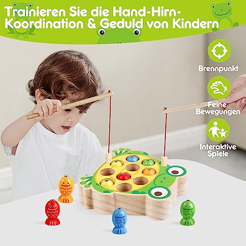 Skrtuan Montessori Holzspielzeug,Spielzeug ab 2 3 4 Jahre Magnet-Angelspielzeug Lernen Feinmotorik, Lernspiele Motorikspielzeug Holz Angelspiel für Kinder