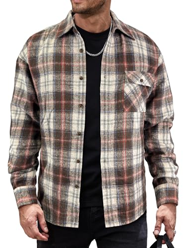 Image of JEMLDL Mens Flannel Plaid Shirts Jackets | Button Down, 1 Pocket, Collared Neck, 7 Button, Casual Shackets