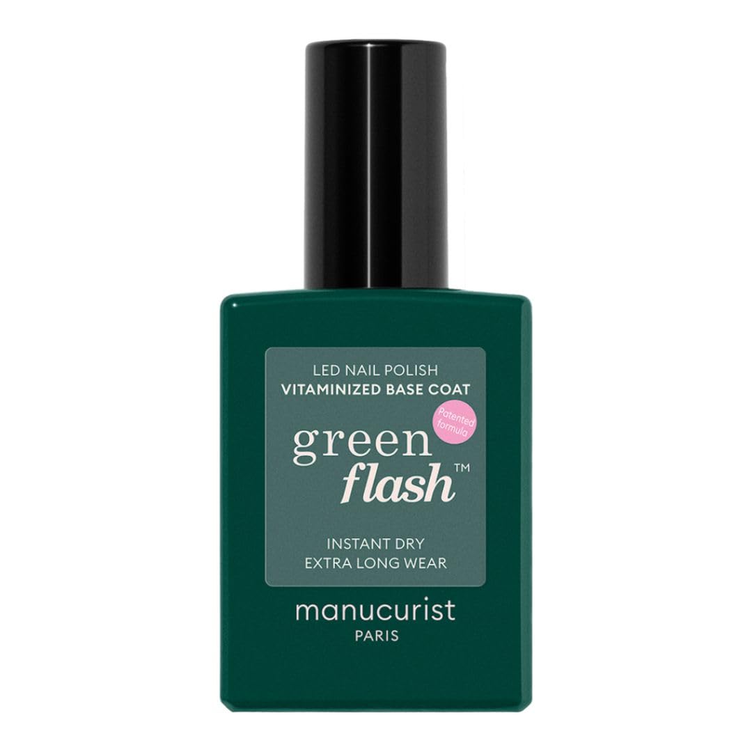 Manucurist Base Coat Vitaminée Green Flash™ - Base Coat Vernis Semi Permanent - Gel Ongle - Tenue Jusqu'à 12 Jours -12-Free - 84% d'Ingrédients Bio-Sourcés - Fabriquée en France - Flacon 15 ml