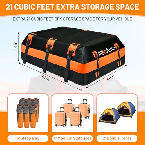 Image of Car Rooftop top Cargo Carrier 21 Cubic feet 100% Waterproof Heavy Duty PVC for All Cars with /Without Rack, Includes Anti-Slip Mat, 10 Reinforced Straps, 6 Door Hooks, Luggage Lock