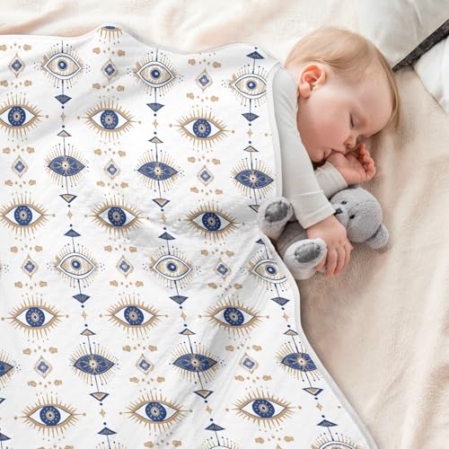 Image of Toddler Blanket for Baby Boy and Girl Soft Warm Crib Receiving Blanket for Nursery /Strolleoddler Bed /Car seat 30X40in A Gold Foil Illustration of an Evil Eye