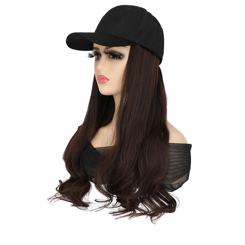 JUNXIAN Wig Cap Hat Wig Fashion Breathable Peaked Cap Long Curly Wig Women's Synthetic Wig Women's Fashion Wig Hat Wig Hat(B)