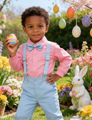 Image of A&J DESIGN Baby Boys Suits Infant Gentleman Formal Wedding Suspenders Outfit with Bowtie
