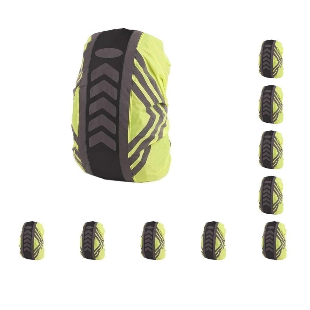 Lot de 10 housses de pluie réfléchissantes antidérapantes pour sac à dos de vélo et voyage S 20 L à 28 L, jaune réfléchissant S