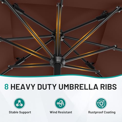 Image of AreShark 8'x10' 2 Tiers Rectangular Patio Umbrella - Outdoor Umbrella Waterproof UV Protection, Market Table Umbrella w /Crank for Pool, Backyard, Deck(Dark Brown)