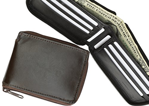 MARSHAL Genuine Lambskin Leather Classic Slim Bifold Zipper Wallet for Men #5743