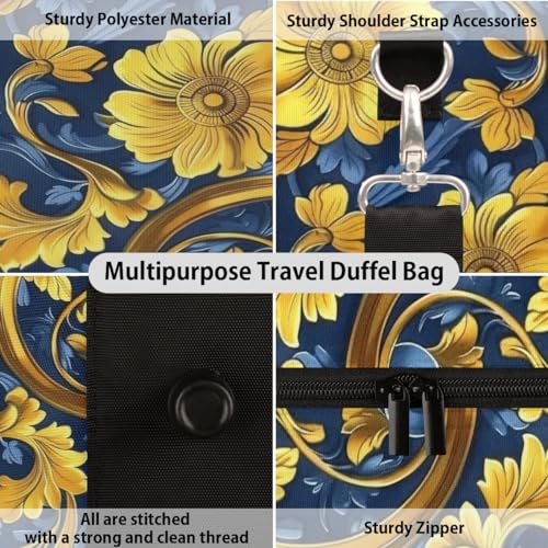 Travel Duffle Bag Gold Sunflowers Foldable Travel Bags for Men Women, 17 Inch Gym Bag Workout Bag Carry on Weekender Overnight Bag for Gym Travel3
