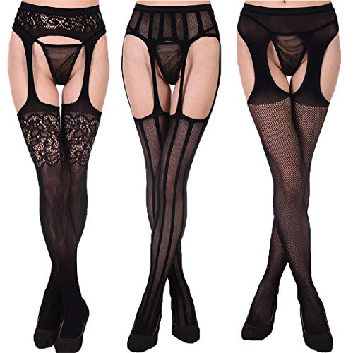 Preisvergleich Produktbild Damen Netzstrumpfhose Reizvolle Strapsstrümpfe Oberschenkel Halterlose Strümpfe Knie-Lange Gürtel strümpfe 3 Paar (A)