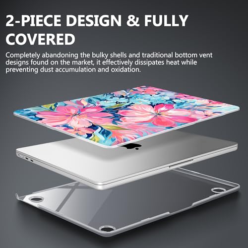 Image of Mektron Case for 2026 MacBook Air 13-inch M5 Laptop A3449 with 13.6-inch Liquid Retina Display, 2025 2024 2022 M4 /M3 /M2 MacBook Air 13 inch Hard Shell Cover, Model A3240 A3113 A2681, Hand-Painted Flowers