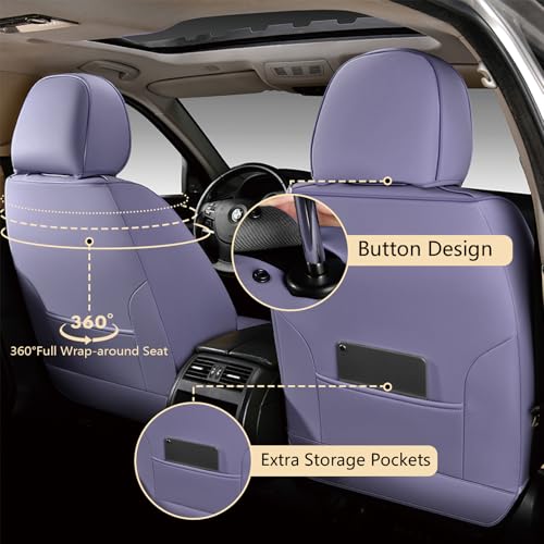Image of FLORICH Car Seat Cover Full Set, Automotive Seat Covers, Luxury Waterproof Leather Car Seat Protectors, Car Seat Cushions Universal Fit for Most Sedans SUVs Trucks - Purple