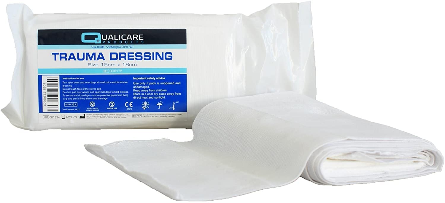 Qualicare Sterile FFD Bandage Wound Blood Clot Haemostatic Field Trauma Wound Dressing - 15cm x 18cm (x2)