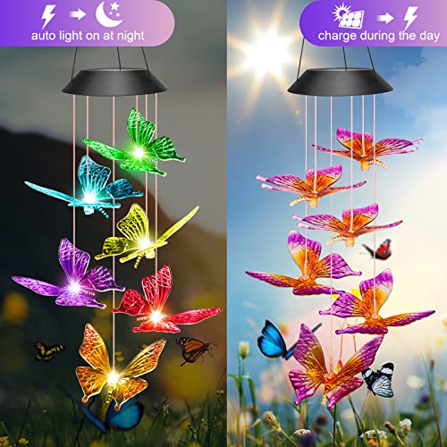Gifts For Mothers Day, Mom Birthday Gifts, Winzwon Solar Butterfly Wind Chimes For Outside, Garden Gifts For Women, Solar Outdoor Lights Easter Mobile Decoration For Patio Yard Gifts For Grandma #TOP4