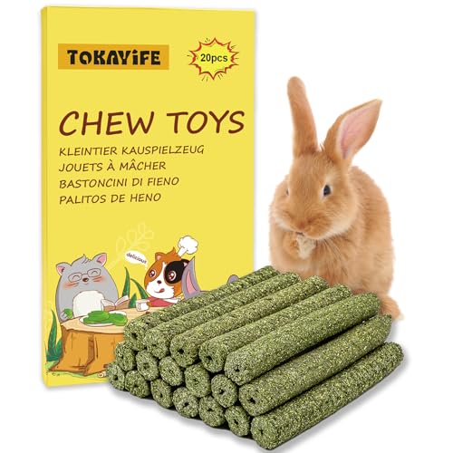 TOKAYIFE Juguetes Masticar para Conejos, Palitos de Heno Timothy para Conejos, Cobayas, Hámsters, Chinchillas (20 Unidad)