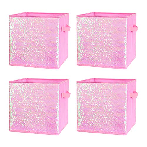 ELUCHANG Foldable Sequin Storage Basket Bin Closet Cubes Kids Toys Organizer Boxes for Nursery Home Drawer Storage Box Decorative(4PCS,Pink) ELUCHANG Foldable Sequin Storage Basket Bin Closet Cubes Kids Toys Organizer Boxes for Nursery Home Drawer Storage Box Decorative(4PCS,Pink)