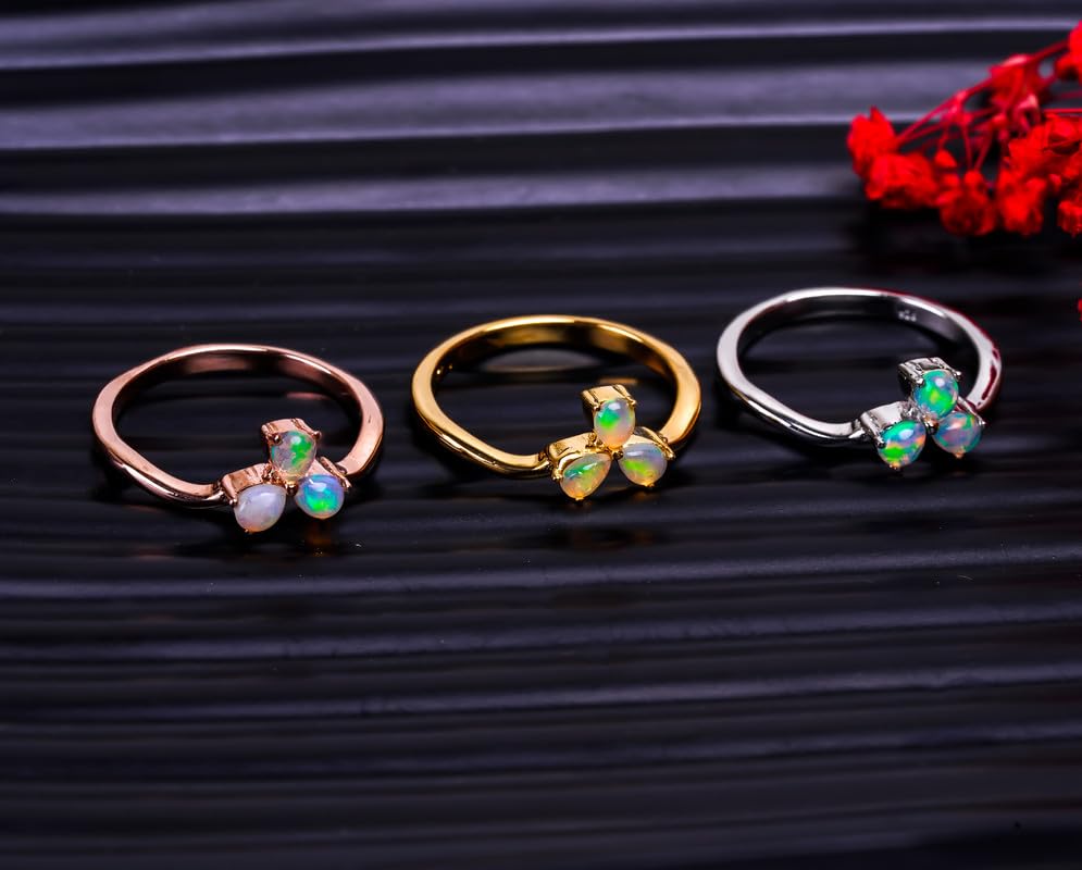 Opal Dainty Stackable Wedding Bridal Engagement Ring Band for her 925 Silver Jewelry Gift For Her (R033)3