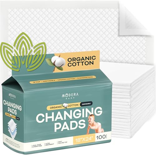 Image of Organic Cotton Disposable Changing Pad Liners | Large 18x24 Hypoallergenic Ultra Absorbent & Waterproof Super Soft, Quilted Underpads for Baby Diaper Table & Travel, Leak Proof & Mess Free [100-Pack]