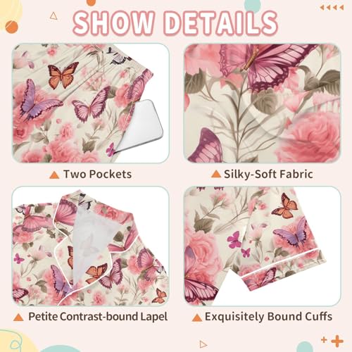 senya 3371-butterfly Satin Summer Pajama Sets Silk Short Sleeve Button Down Sleepwear3