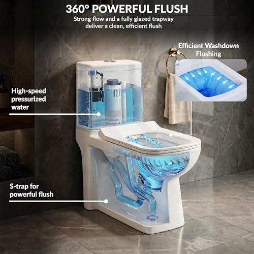 Image of Plantex Platinum Ceramic Commode Toilet /S Trap One Piece Western Toilet /Rim Washdown Flush Commode with Soft Close Toilet Seat Cover (White, Ultra)