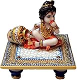 Marvellous Marble Laddu Gopal Idol with Meenakari Work Chowki in Golden Color puja articles Rajasthani Handicrafts Art Antique Decorative Unique all occasion Gift product _MPC 002