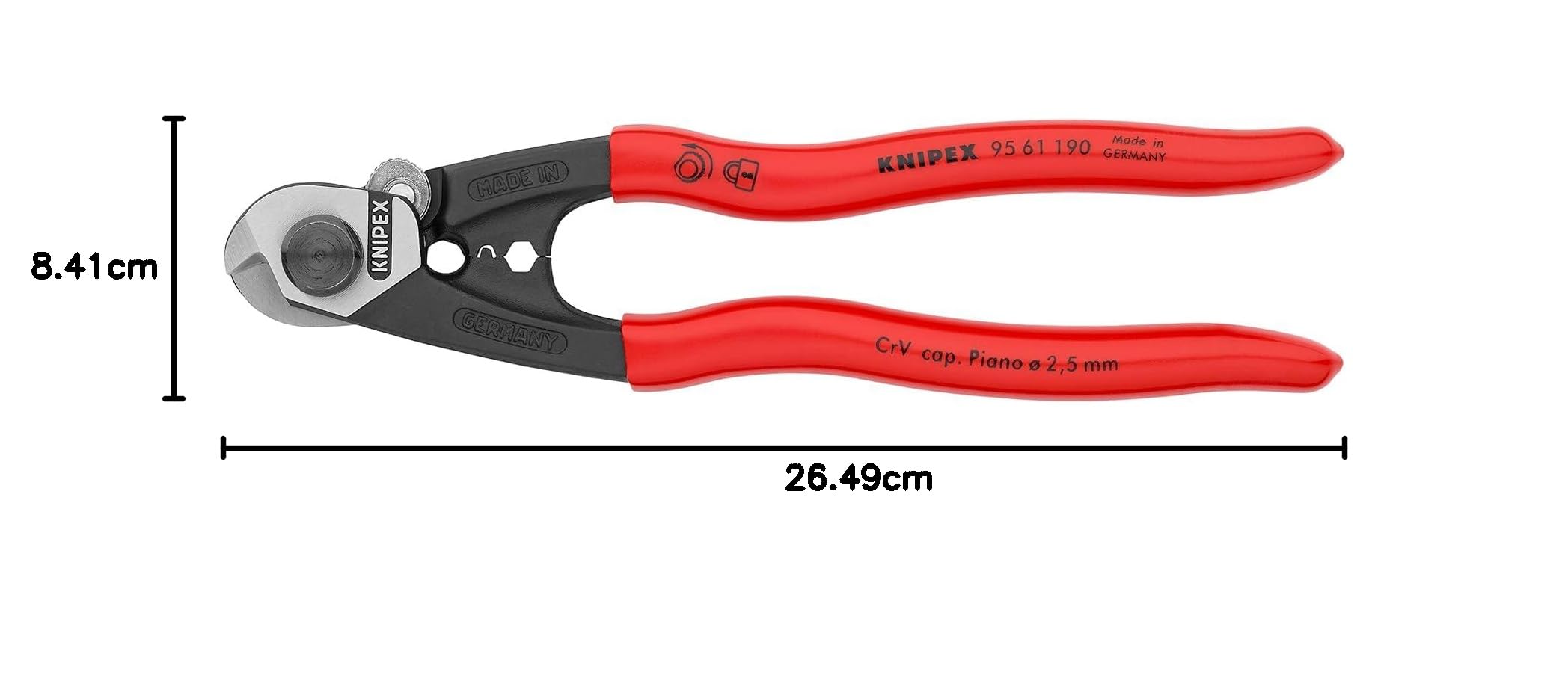 KNIPEX Cortacables para cable trenzado forjado con cartulinas autoservicio recubiertos de plástico 190 mm, 95 61 190 SB