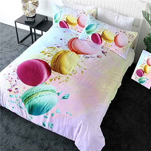Wwzz French Macaron Bedding Set Colorful Duvet Cover 3D Print Quilt Cover Dessert Food Bed Set,210210Cm #TOP4