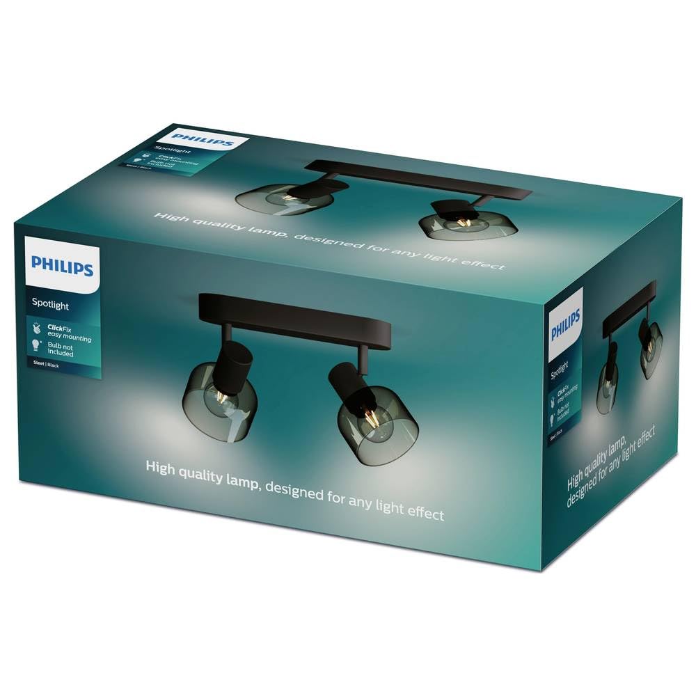 Philips Sleet Spot, 2 faretti, 25W, attacco E14, lampadina non inclusa, Grado di Protezione IP20, Nero