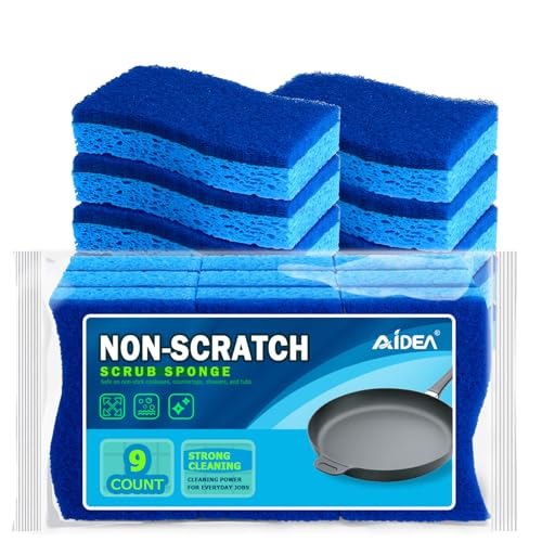 Image of AIDEA Sponges Kitchen, 9Count, Dish Sponges, Non-Scratch Sponge for Non-Stick Cookware, Cleaning Sponge for Dishes, Cleans Fast Without Scratching, Cleaning Power for Kitchen, Bathroom, Household