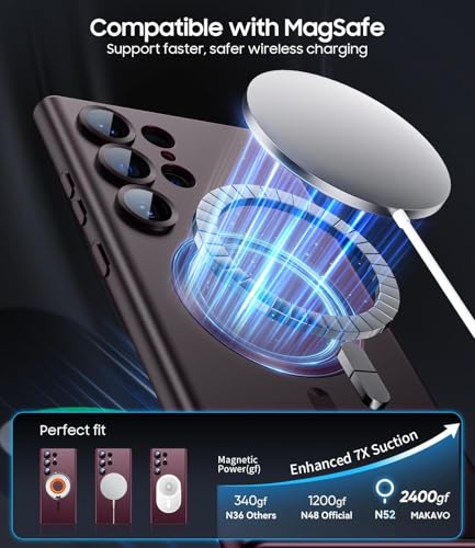 Image of DIZORO Samsung S24 Ultra Case, Compatible with Mag Safe Back Cover, Matte Luxury Metallic Luster Flexible TPU Wireless Charging Shockproof Case with Camera Protector Lens (Coffee)
