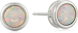 Sterling Silver Genuine and Created Gemstone 5mm Bezel Set Birthstone Stud Earrings