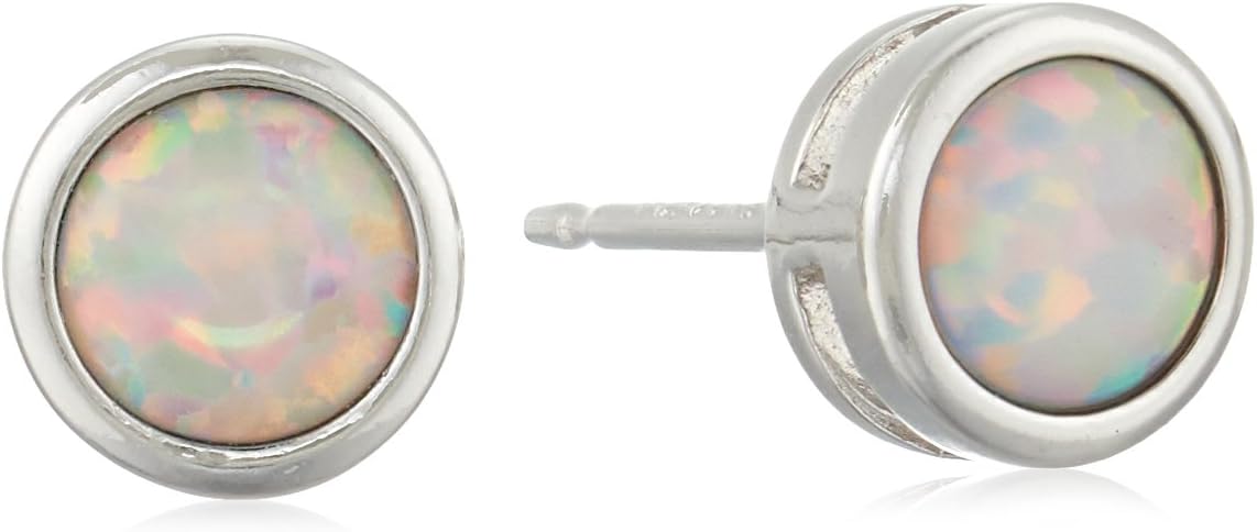 Sterling Silver Genuine and Created Gemstone 5mm Bezel Set Birthstone Stud Earrings