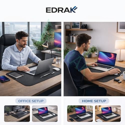 Image of Large Desk Mat 60x40 cm | Waterproof PU Rubber Base Mouse Pad | Non-Slip Office Desk Protector | Laptop, Keyboard & Mouse Pad | Smooth Surface Work Mat for Home & Office | Black