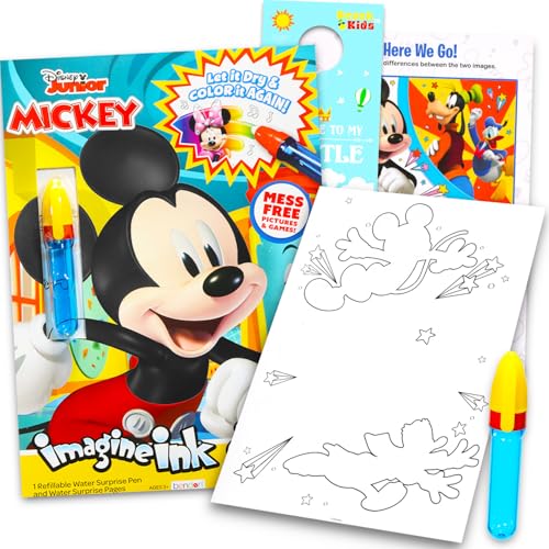 Disney Junior Mickey Paint with Water Set for Kids Age 3+ - Bundle with 16 Page Mickey Mouse Mess-Free Water Coloring Book for Ages 3 4 5 6 7 8 and More No-Mess Magic Ink