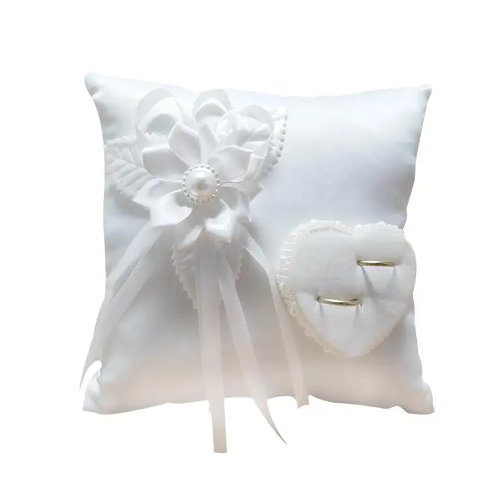 CGRSDSD Ring Bearer Pillow Wedding Ring Pillow Romantic Bridal Wedding Ring Holder Pillow Heart Handmade Ribbon Cushion Decor For Wedding Ceremony