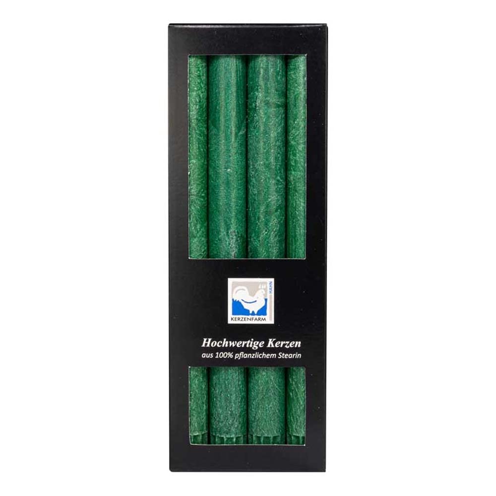 KERZENFARM HAHN Stearin Taper Candles, 250 x 22 mm, Dark Green, Pack of 4, Organic Candles/Stearin - Candlestick Candles