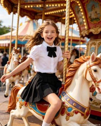 Image of Betusline Girls Skirt Set JK School Uniform 2-Piece Outfit - Short Sleeve Shirt with Bow & Pleated Skirt 4T-14Y