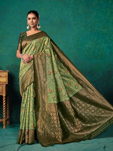 Image of EthnicJunction Women's Silk Blend floral Woven Saree With Blouse Piece | Wedding Saree