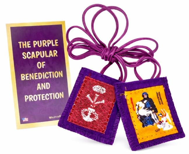 Purple Scapular of Benediction and Protection Catholic Devotional Necklace