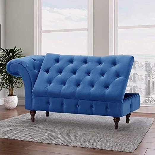 Image of Velvet Chaise Lounge Box Storage for Bedroom, Livingroom (Blue)